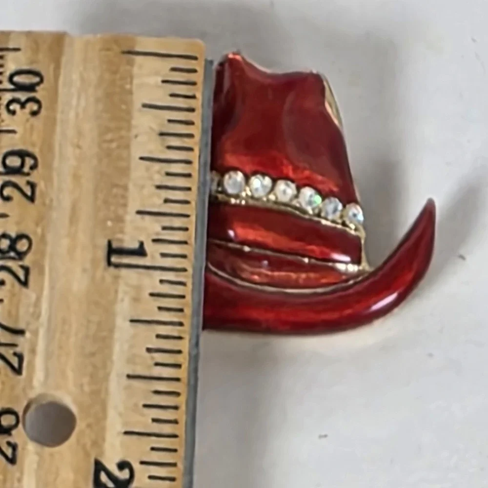 Vintage Western Red Cowboy Hat Brooch Pin  Rhinestones Red Hat Society lot 3 ear